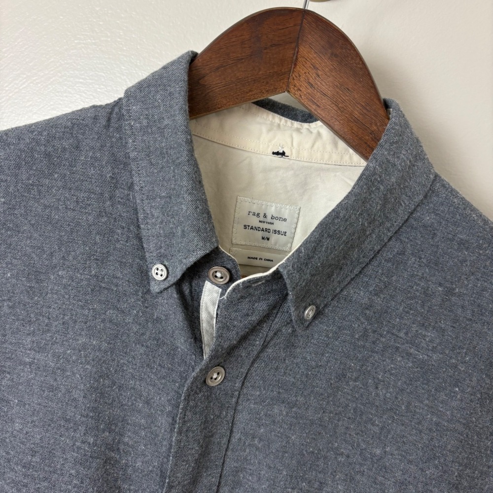 Rag & Bone Standard Issue Button Down Shirt Mens M Gray Flannel Cotton Minimal